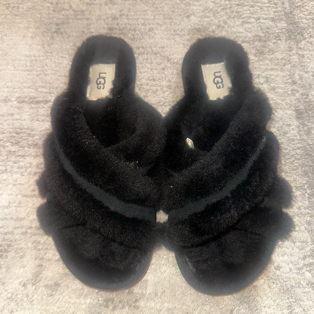 UGG Plush Black Slippers